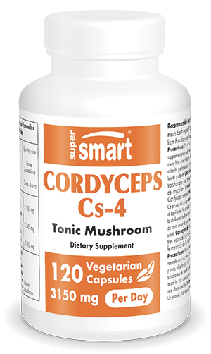 Cordyceps Cs-4 525 Mg , Made In USA , GMO & Gluten Free , Tonic Mushroom For Sport - Cordyceps Fungus Extract , 120 Vegetarian Capsules - SuperSmart