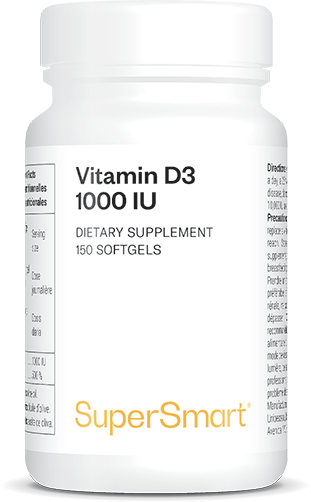 Vitamin D3 1 000 UI Per Day , GMO & Gluten Free , Fight Deficiency Symptom - Cholecalciferol - Normal Calcium Levels , 150 Sofgels - SuperSmart