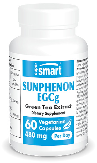 Sunphenon® EGCg 240 Mg , GMO & Gluten Free , 95% EGCg - Green Tea (Camellia Sinensis) - Skin Supplement , 60 Vegetarian Capsules - SuperSmart