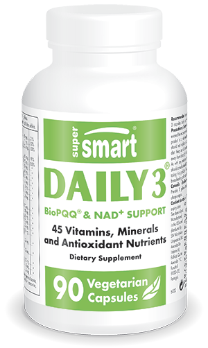 Daily 3 Multivitamins & Minerals | Made in USA | GMO & Gluten Free | Natural Best Supplements With Bio PQQ & NMN | 90 Vegetarian Capsules - Supersmart