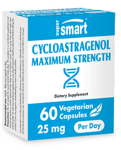 CycloAstragenol Maximum Strength 98% 25 Mg , Made In USA , GMO & Gluten Free , DNA Repair, Support Immune System , 60 Vegetarian Capsules - SuperSmart