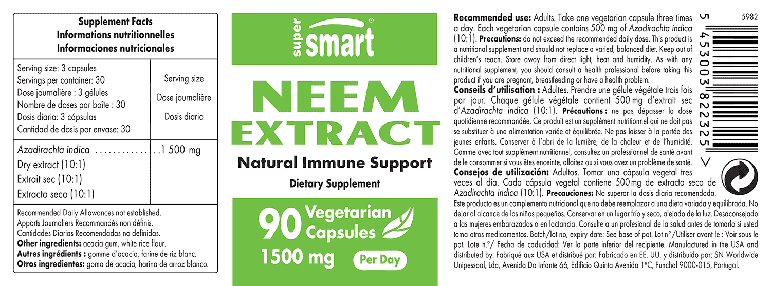 Neem Extract 500 mg Supplement with Multiple Health Benefits 90 Capsules