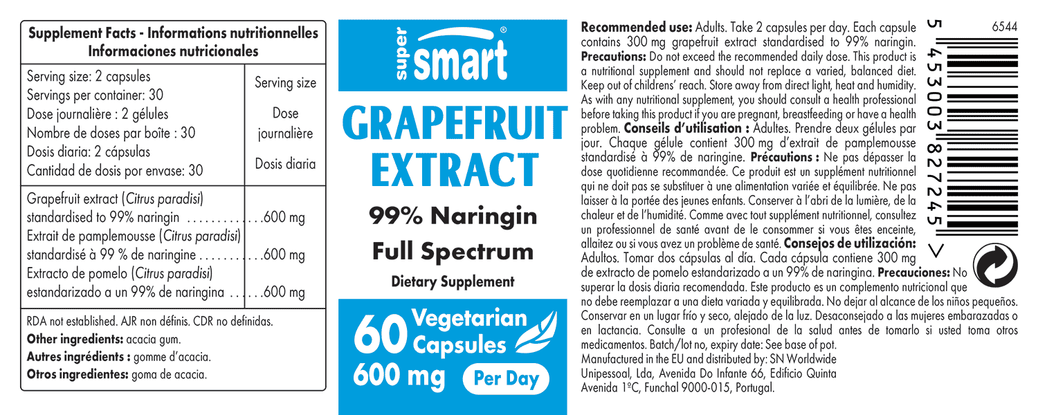 Grapefruit Extract – Naringin Supplement in 600 mg Capsules