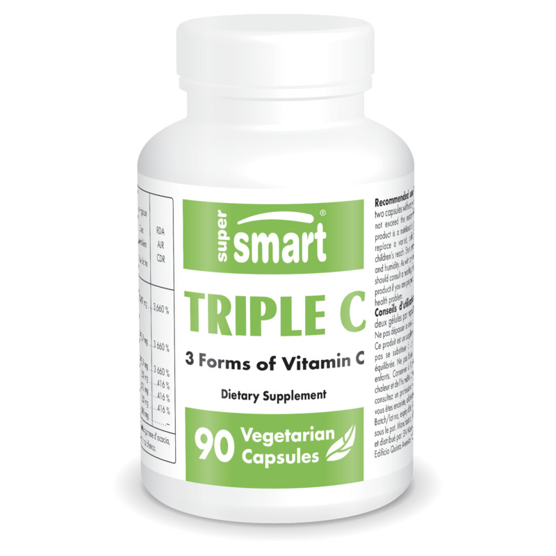 Triple C , Made In USA , GMO & Gluten Free , Best Vitamin C Supplement - Immune System & Cardiovascular Health , 90 Vegetarian Capsules - SuperSmart