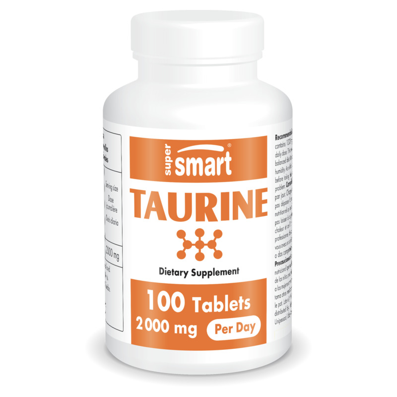 Taurine Supplement 1000 Mg , GMO & Gluten Free , Improve Mental & Physical Performance - Anxiety Relief & Energy Pills , 100 Tablets - SuperSmart