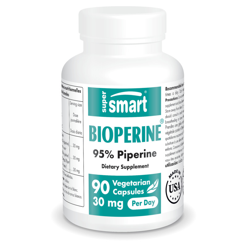 Bioperine® 30mg - SuperSmart , Patented Black Pepper Extract - High Potency , Non-GMO & Gluten Free - 90 Vegetarian Capsules