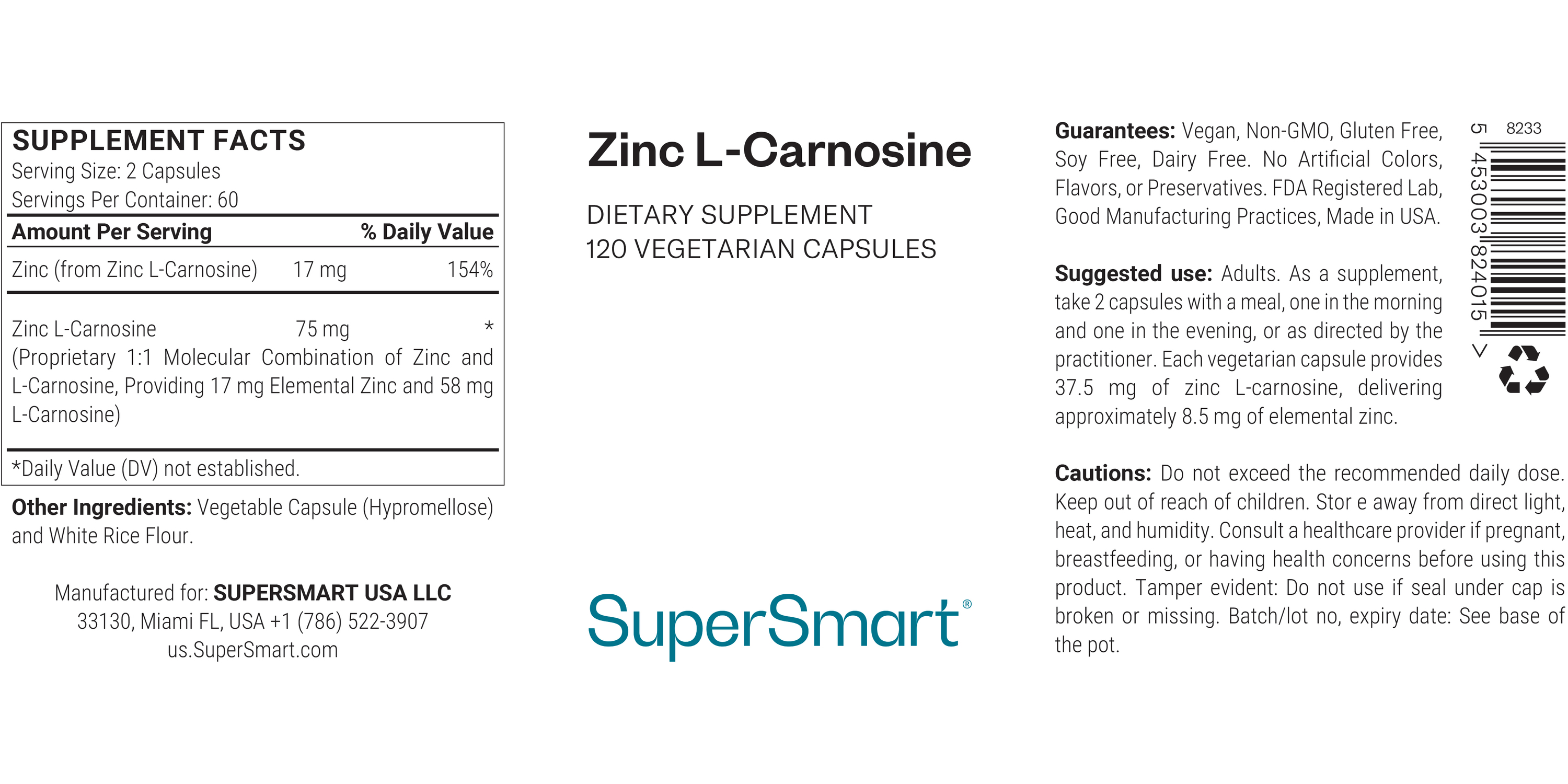 NOUENになります。 SUPER ZINC 12本セット Zinc L-Carnosine 75 mg – 120 Veg Caps | SuperSmart