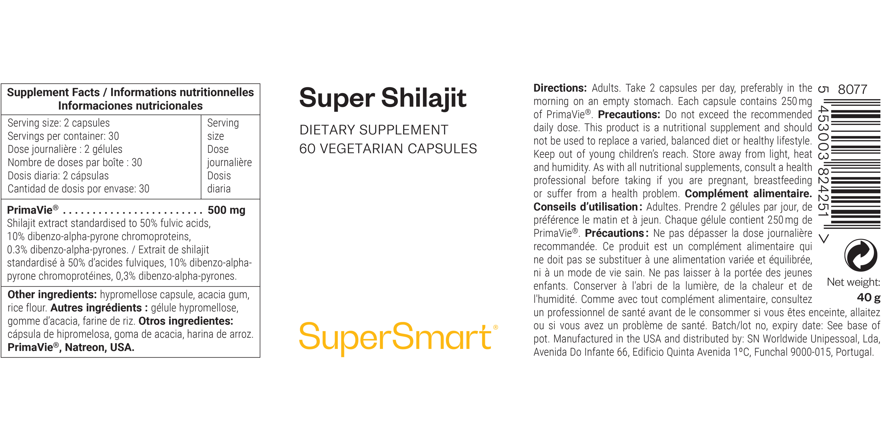 Complément alimentaire tonifiant de shilajit