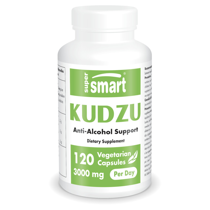 Kudzu Extract 3 G Per Day , GMO & Gluten Free , Natural Anti Alcohol Pills - Detox Supplement - Hangover Cure , 120 Vegetarian Capsules - SuperSmart