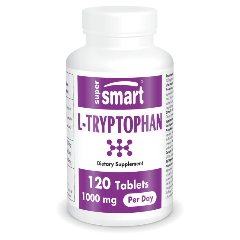 L-Tryptophan 500 Mg , GMO & Gluten Free , Essential Amino Acid - Weight Loss & Sleep Aid - Mood Supplement , 120 Tablets - SuperSmart