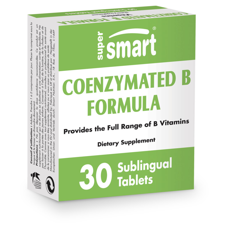 Coenzymated B Formula , GMO & Gluten Free , Complex Of Vitamins B - Liver Health , 30 Subtingual Tablets - SuperSmart