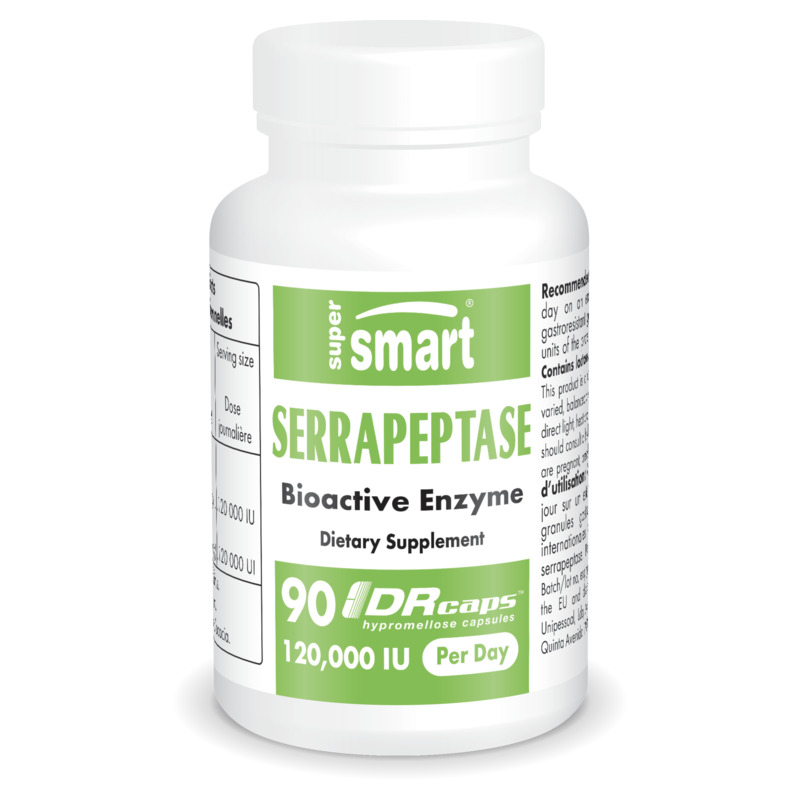 Serrapeptase 60 000 IU , GMO & Gluten Free , Natural Pain Relief - Anti Inflammatory Enzyme , 90 Delayed Release Capsulesules - SuperSmart