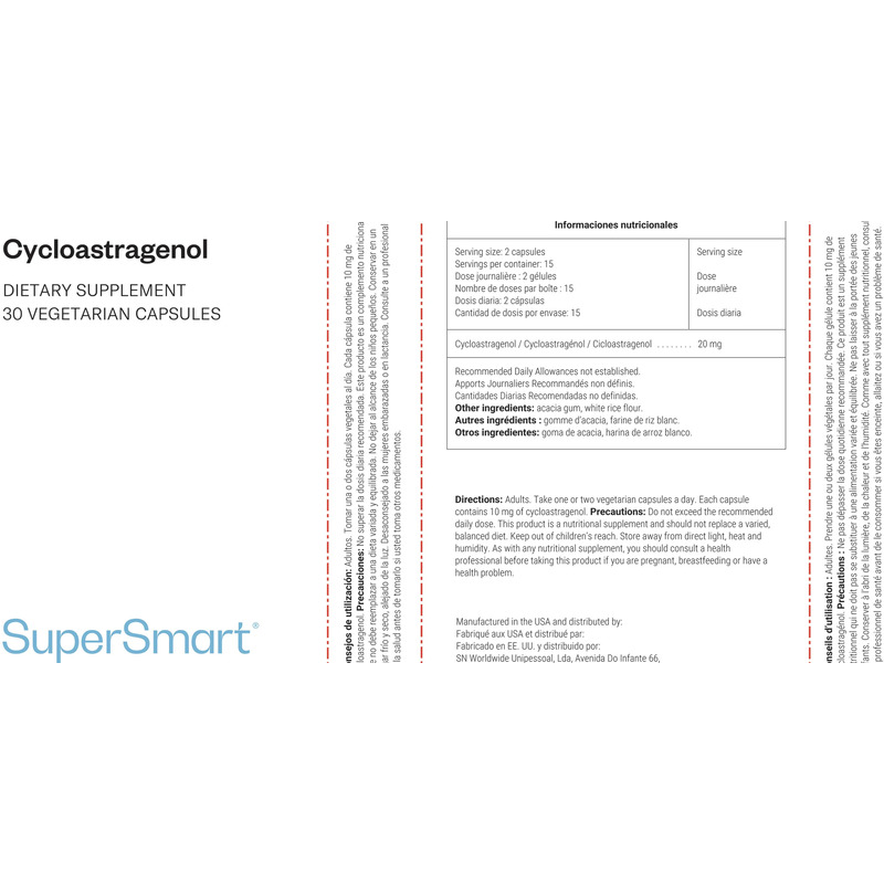 Cycloastragenol 20mg - SuperSmart | 98% Purity - DNA & Telomeres Supplement | Vegan & Gluten Free - 30 Vegetarian Capsules 0