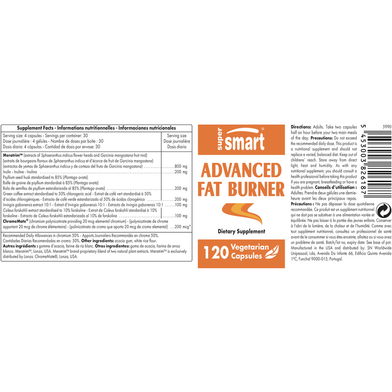 Advanced Fat Burner , Made In USA , GMO & Gluten Free , Best Fat Burning Supplements - Weight & Body Fat Loss , 120 Vegetarian Capsules - SuperSmart