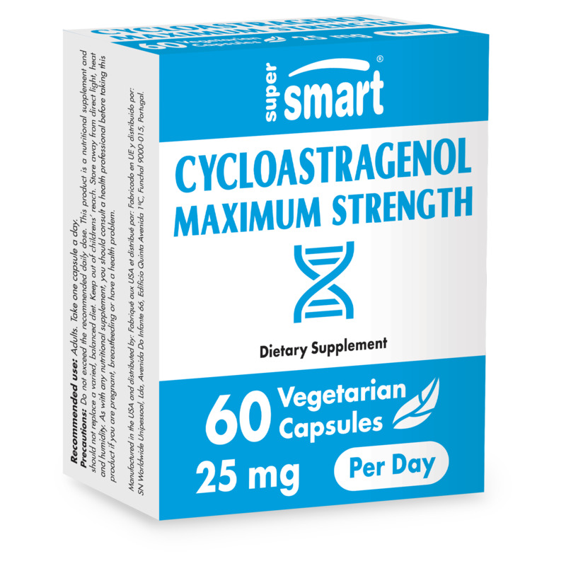 Cycloastragenol Max Strength 25mg - SuperSmart | 98% Purity - DNA & Telomeres Supplement - Astragalus Membranaceus | Gluten Free - 60 Vege Caps