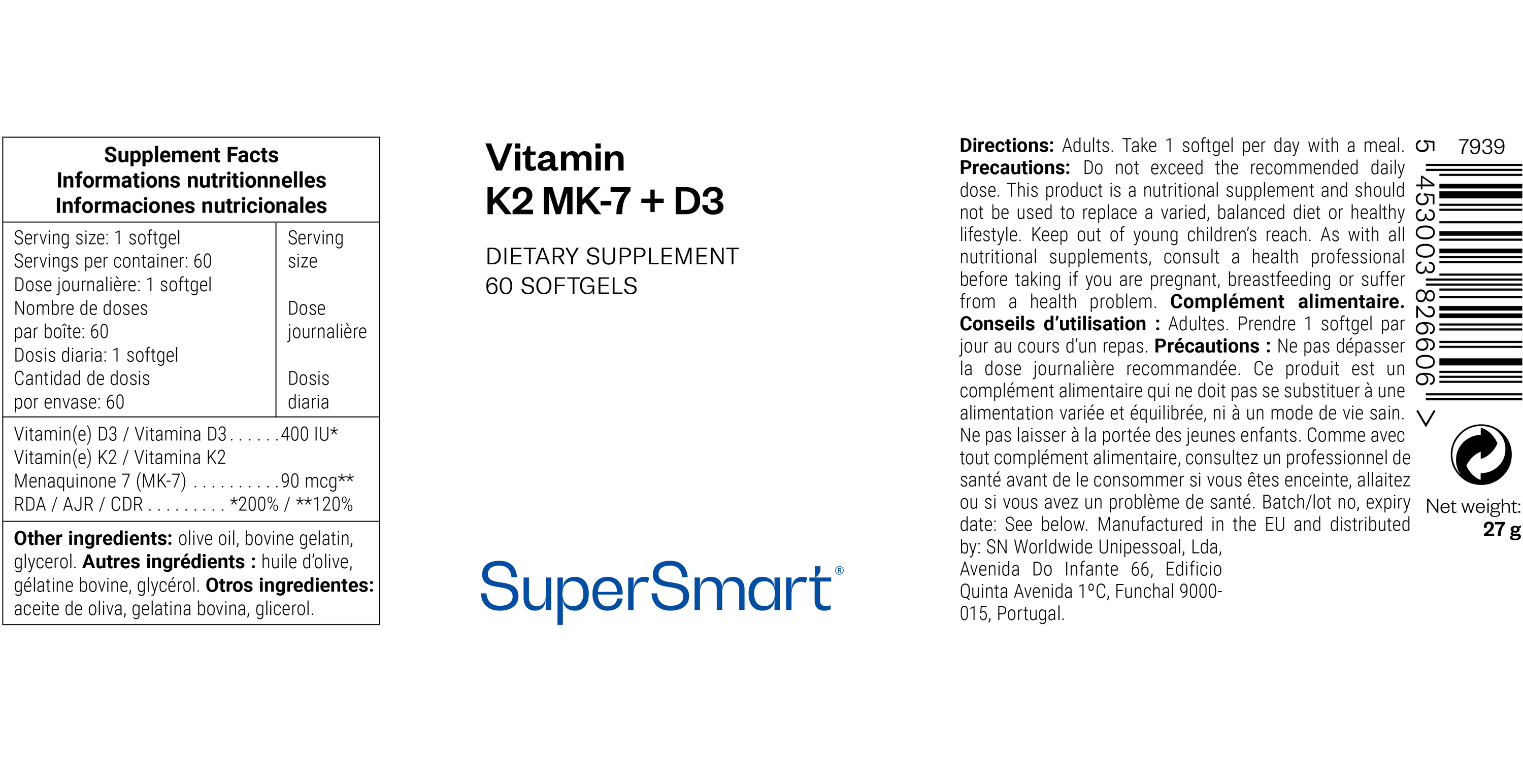MK-7 90 mcg + Vitamin D3 Supplement