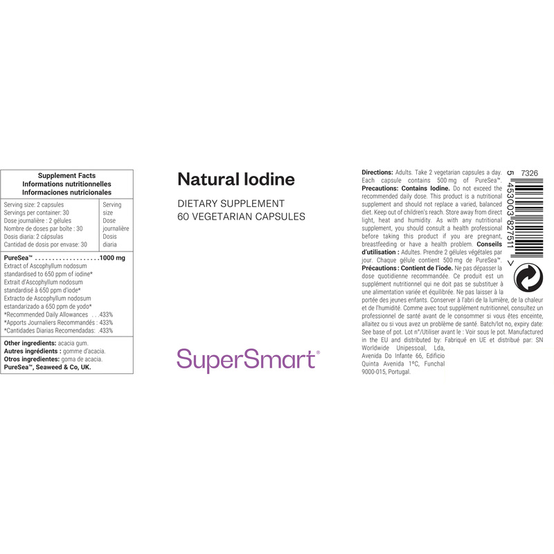 Natural Iodine , 60 Veg. Caps. - SuperSmart