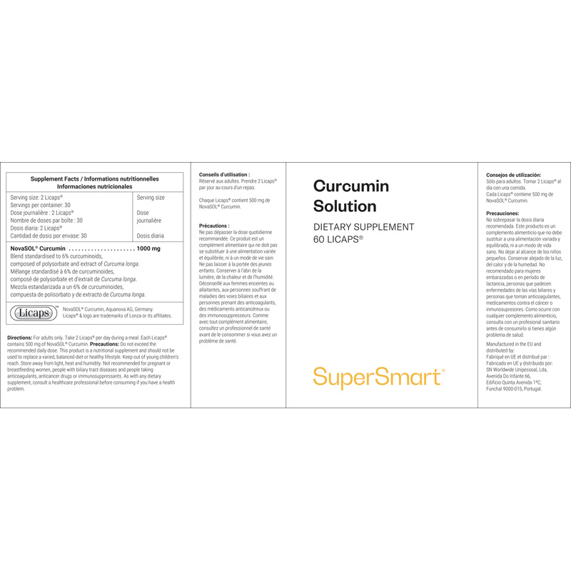 Curcumin Solution - SuperSmart | Turmeric Curcumin NovaSOL 185x Bioavailable | Vegan & Gluten Free - 60 Licaps (Fast Release) 0