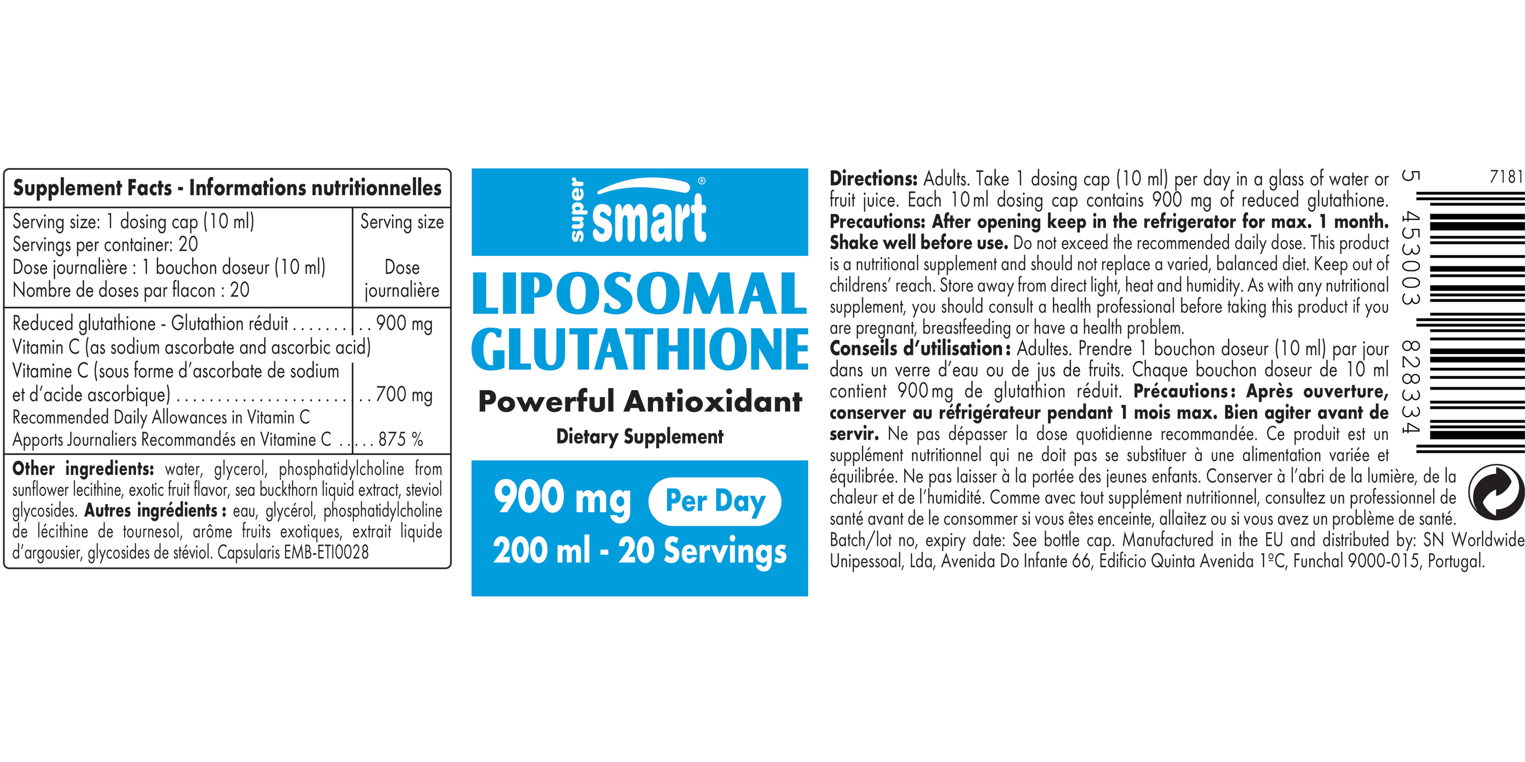 Liquid liposomal glutathione supplement