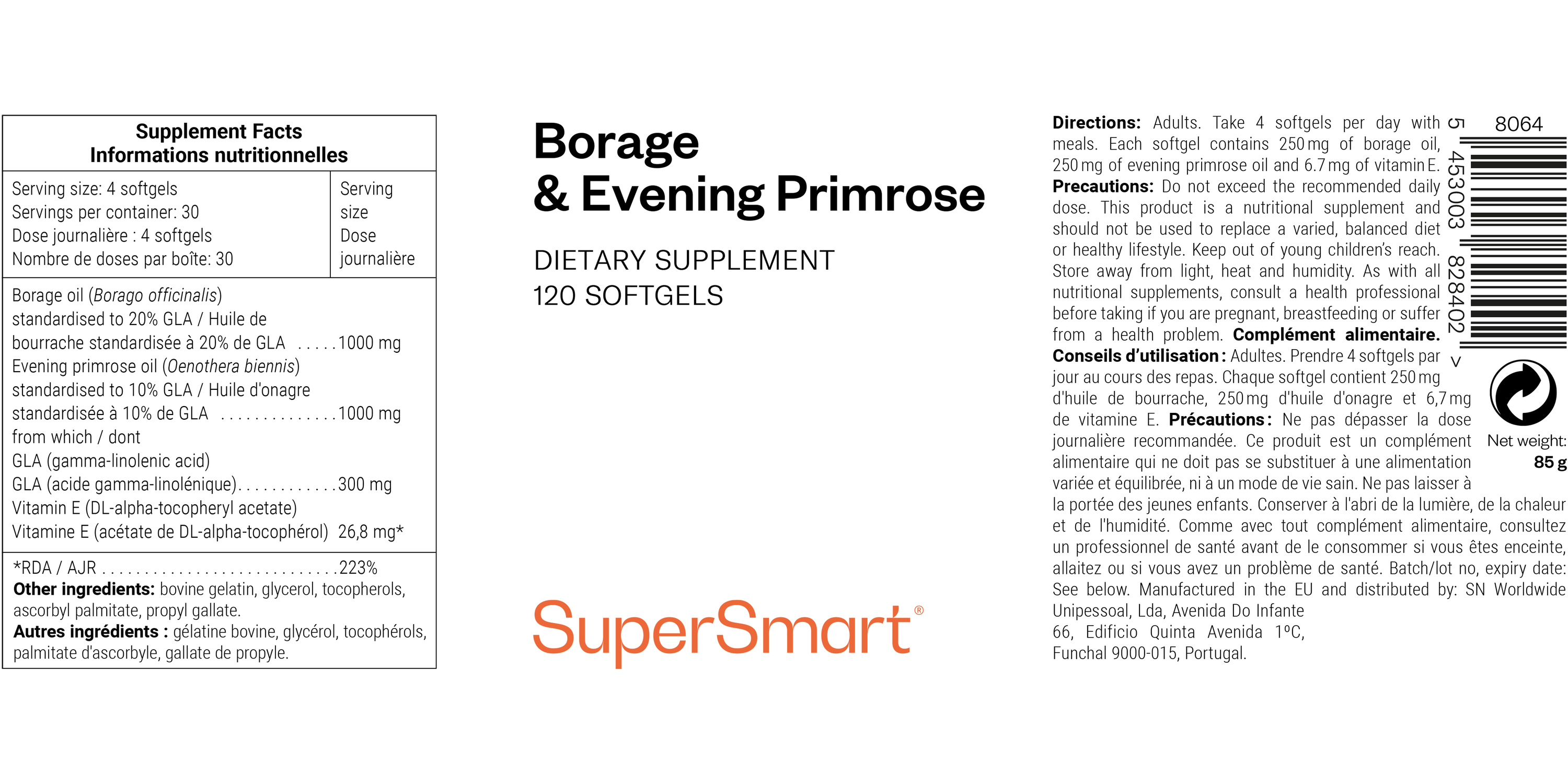Complemento alimenticio de aceite de borraja y onagra