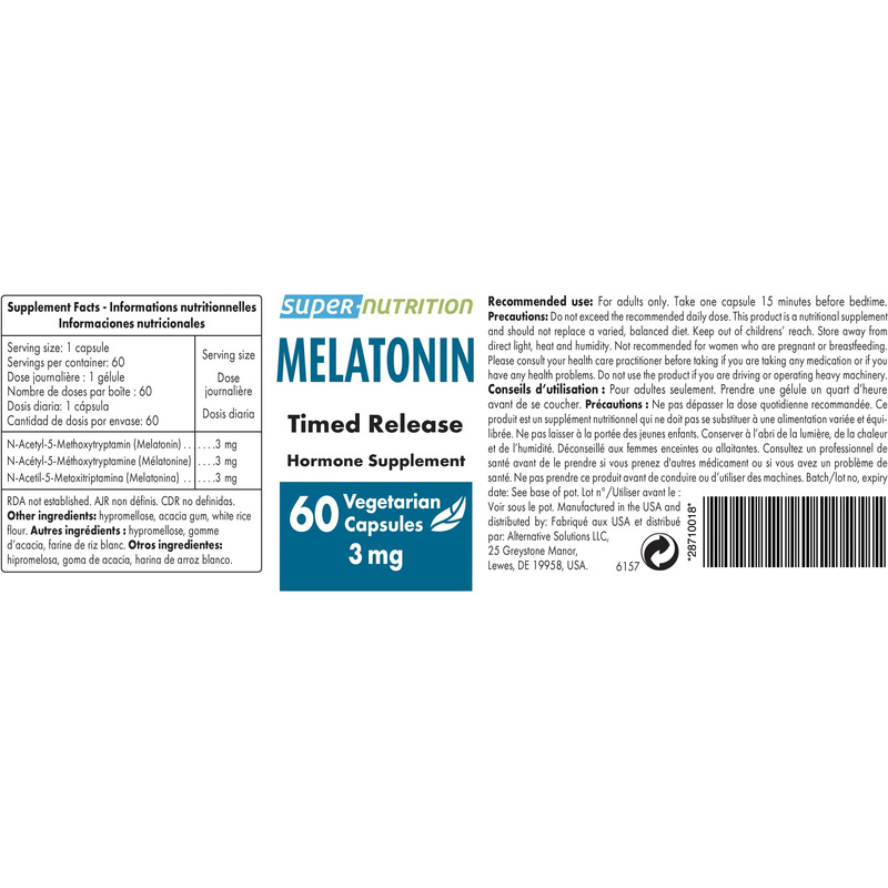 Melatonin 3 Mg Timed Release , 60 Veg. Caps - SuperSmart