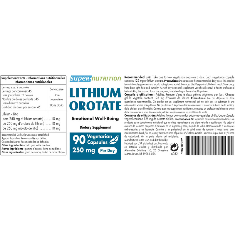 Lithium Orotate , 90 Veg. Caps. - SuperSmart