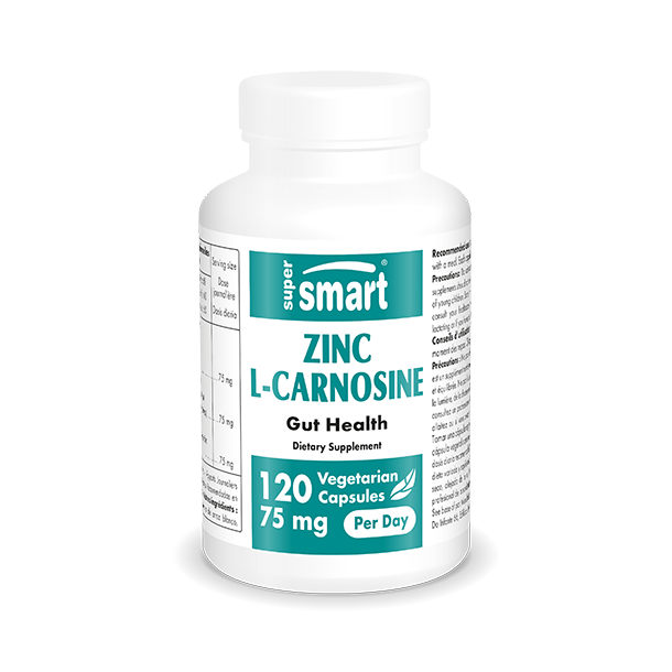 Zinc L-carnosine Supplement 75 mg Per Day | GMO & Gluten Free | Gut Health  - Protect Intestinal Microflora | 120 Vegetarian Capsules - SuperSmart